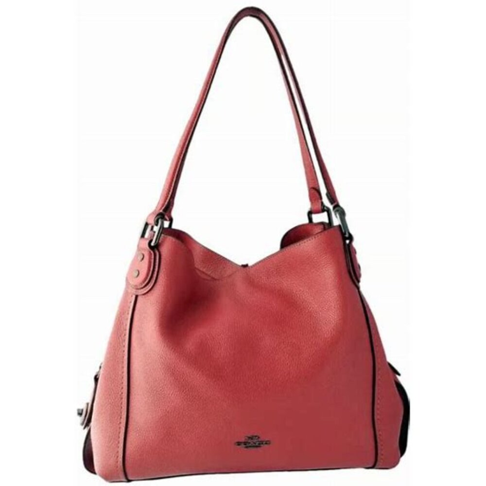 Coach Edie Turnlock Washed RED Triple Compartment Shoulder BAG